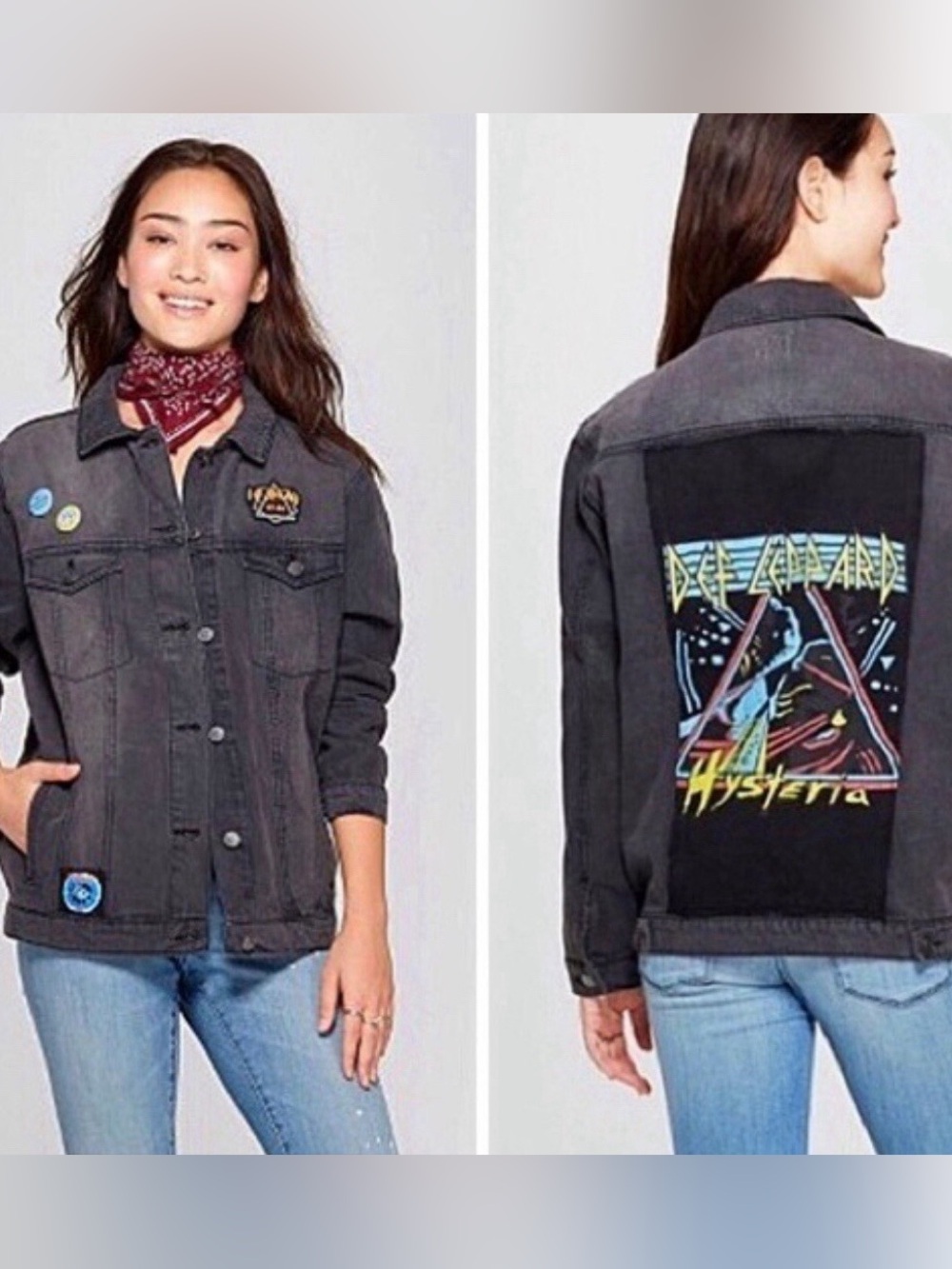Junk Food Def Leppard Rock Vintage Oversized Hysteria Jean Jacket Black Sz small